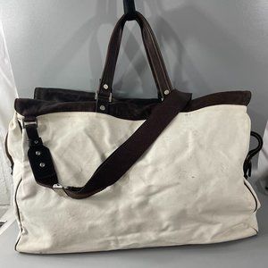 Salvatore Ferragamo Beige Coated Canvas Brown Leather Large Travel Duffel Bag